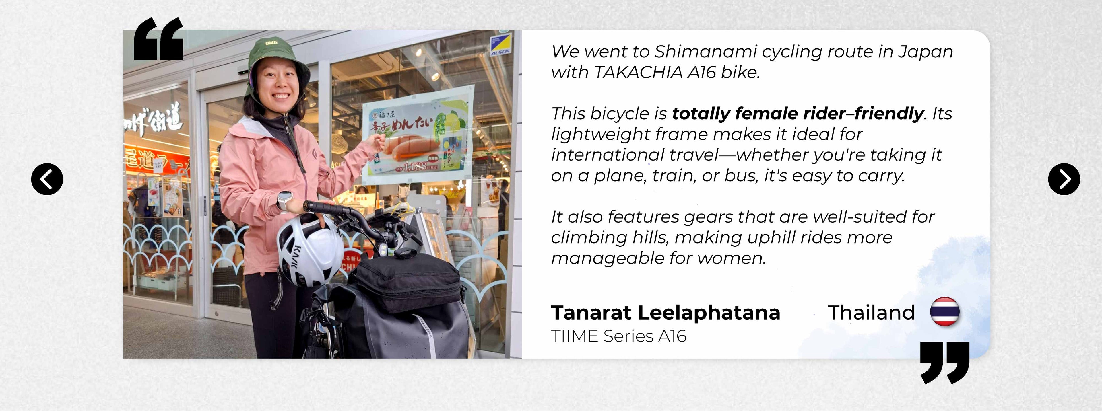 TAKACHIA Tiime Series A16 review_TANARAT from Thailand – premium folding bike Japan tour review.