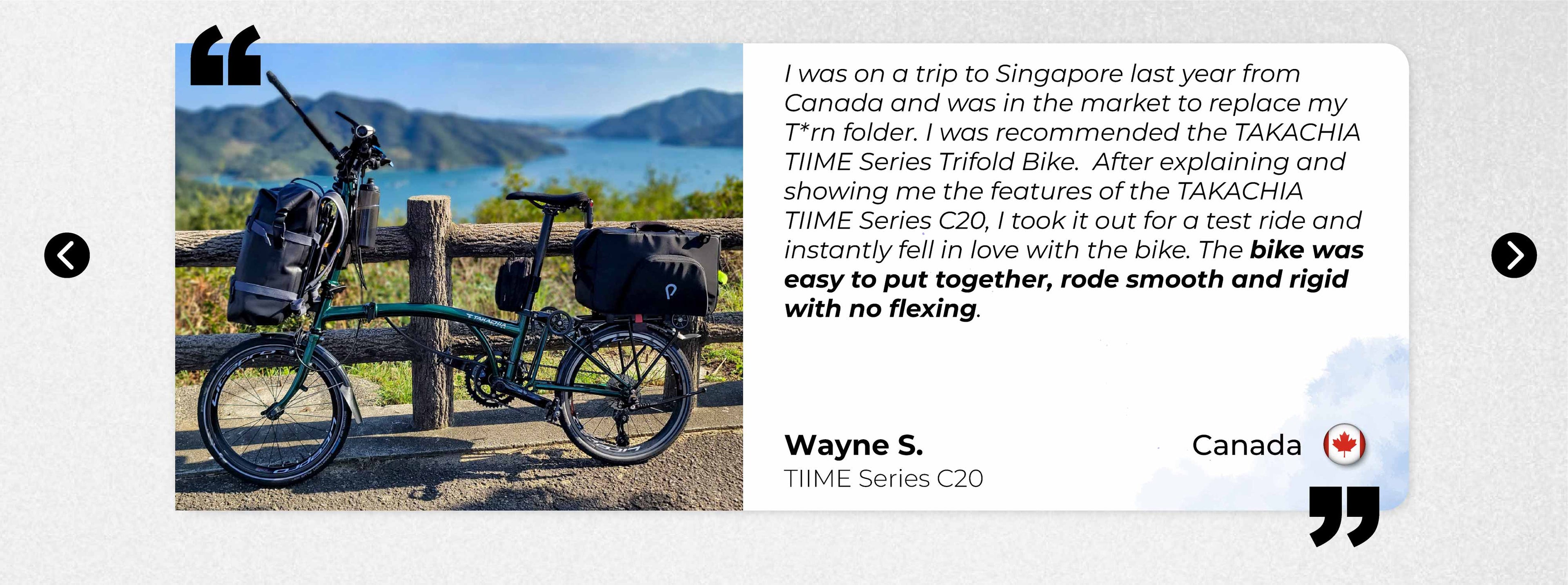 TAKACHIA Tiime Series C20 review_Wayne from Canada – premium folding bike testimonial.